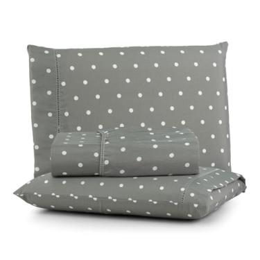 Imagem de Jogo de Lençol 200 Fios Algodão Estampa Borboletas – King, Queen, Casal e Solteiro(BOLINHAS CINZA,KING 3-PEÇAS)