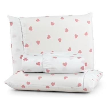 Imagem de Jogo de Lençol 200 Fios Algodão Estampa Borboletas – King, Queen, Casal e Solteiro(CORAÇÃO ROSA,PADRÃO 3-PEÇAS)