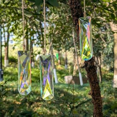 Imagem de KEINIA Crystal Prism Suncatcher DIY, 3 peças prisma retangular brilhante para pendurar janelas, carro, jardim e decoração de casa