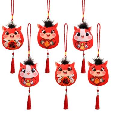 Imagem de 6 peças de decorações de ano novo chinês, enfeites para pendurar cavalos 2026 ano chinês do ano do cavalo, animais do zodíaco, mascote para festival de primavera chinês, lembrança de bênção, decoração