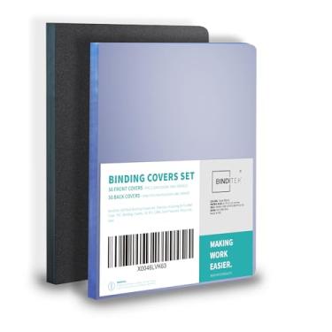 Imagem de Binditek Conjunto de 100 capas de encadernação e costas, tamanho grande, incluindo 50 peças de capas de encadernação de PVC transparente de 8 mil, 50 capas poli texturizadas de areia de 12 mm