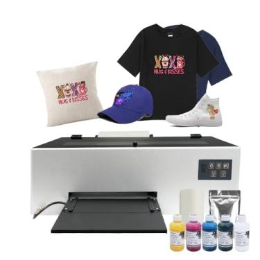 Imagem de Qilpho Impressora DTF A4, máquina de impressão por transferência DTF para camisetas DIY, L 805, com circulação de tinta branca e limpeza semiautomática (impressora + software + 5 x 250 ml de tinta + 1