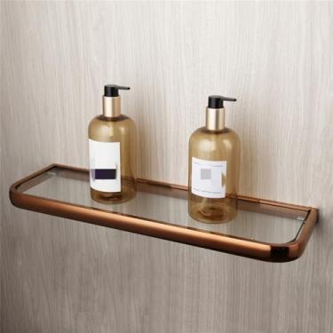 Imagem de Acessórios de banheiro dourados rosa, suporte de papel higiênico de latão sólido, saboneteira, toalha, kit de montagem na parede, prateleira de vidro