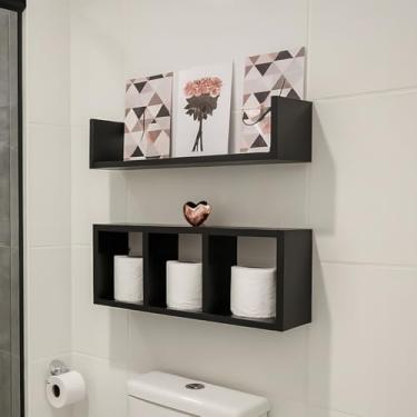 Imagem de Prateleira e Nicho em MDF Branco ou Preto Texturizado – Decoração para Banheiro, Perfumes e Papel Higiênico (Preto)