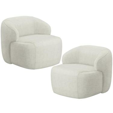 Imagem de Kit 02 Poltronas Decorativa Fixa Orgânica Para Sala Living Barolo L06 Linho Cru - Lyam Decor