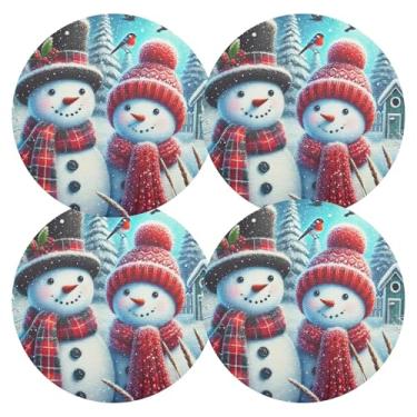 Imagem de Conjunto de 4 tapetes de mesa de jantar de PVC duráveis de Natal de inverno, boneco de neve, 38 cm, jogo americano lavável para sala de jantar