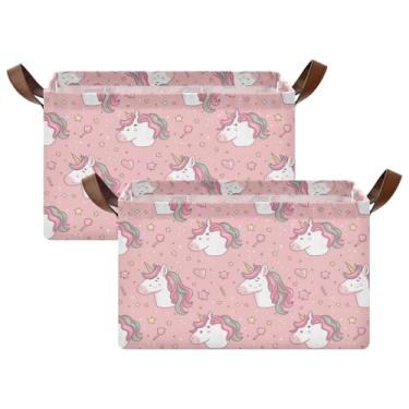 Imagem de Cesta para brinquedos de cachorro com alças, grandes caixas de organização para organização e armazenamento de sala de jogos 17,9 x 11,4 x 10 polegadas unicórnio estrelas rosa, pacote com 2