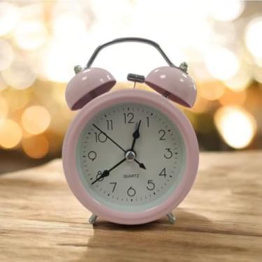 Imagem de Despertador de Mesa em Metal com Cor Sólida, Estilo Retrô Clássico, Super Alto Volume, Portátil com Bateria, Ideal para Quartos, Escolas e Viagens (rosa claro)