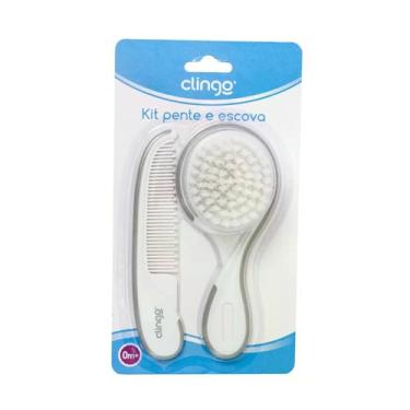 Imagem de Kit Higiene Completa, Escova e Pente de Cabelo, Cinza/Branco, 7 Peças, Infantil, 15x6x3 cm