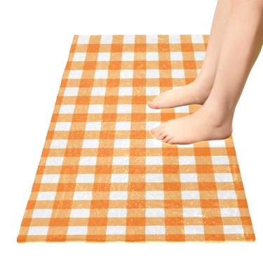 Imagem de TSENQUE Tapetes de cozinha xadrez, laranja, branco, tapete absorvente, lavável ao ar livre, antiderrapante, tapete de banheiro para decoração de cozinha doméstica, 99 cm x 50 cm