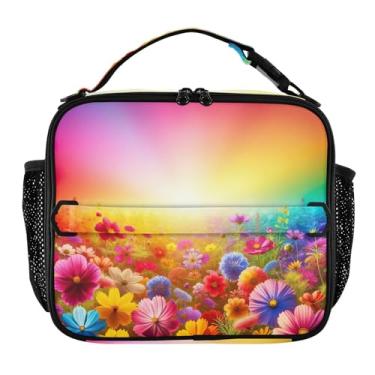 Imagem de Joisal Lancheira floral colorida gradiente para mulheres, meninas, lancheira masculina e infantil, lancheira para trabalho, bolsa térmica para alimentos portátil para adultos
