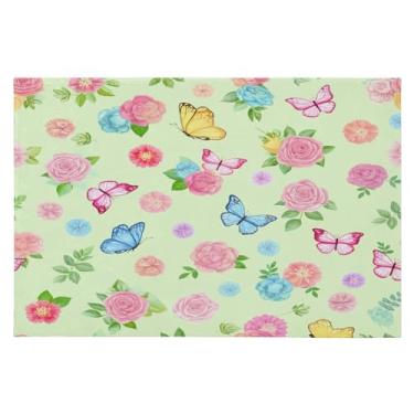 Imagem de Wassud Tapete de porta de flores e borboletas 61 x 89 cm, tapete de área lavável antiderrapante com suporte de borracha, tapete macio e macio para sala de estar, quarto, entrada, entrada