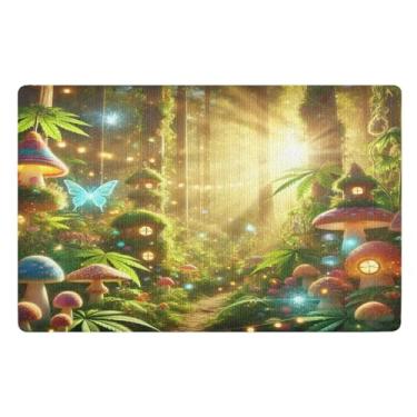 Imagem de Tapete de porta frontal Mushroom Forest Tapete absorvente de boas-vindas engraçado 81 x 50 cm tapetes para casa