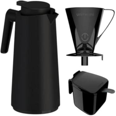 Imagem de Garrafa termica cafe quente, recipiente acucar colher, filtro suporte, design azul, versatil