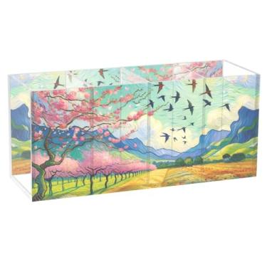 Imagem de TSENQUE Porta-lápis personalizado com flores de cerejeira para mesa, acrílico, escritório, arte, canetas, lápis, papelaria, escritório, estética, armazenamento de mesa