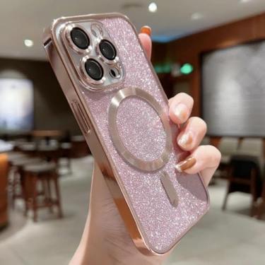 Imagem de HJZSZX Capa de celular luxuosa com carregamento sem fio e revestimento eletrolítico para iPhone 15Pro Max, capa protetora macia com glitter (para iPhone 15Pro Max/rosa)
