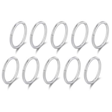 Imagem de Ourania 10 peças 16G 6 mm Anel de clique articulado prata - Anel de septo de nariz de aço cirúrgico Argola Daith Helix Cartilagem Clicker Ear Piercing Ring Ganchos para mulheres e homens