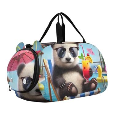 Imagem de Bolsa esportiva de viagem para meninos, fim de semana, bolsa de viagem para meninas, bolsa de viagem para dança, romântica, gato Titanic Love, Piscina tropical panda legal, Clássico