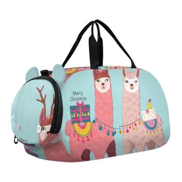 Imagem de Gnomos fofos rosa coração branco bolsa de viagem bolsa esportiva dança bolsa esportiva para meninos, Lhamas fofas MerryChristmas, Clássico