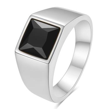 Imagem de MYNENEY Anéis masculinos preto/azul/vermelho/amarelo pedra clássica sinete declaração anel de noivado anel de noivado pedra preciosa anel de pedra preciosa para presente masculino, pedra preciosa, Zircônia cúbica