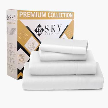 Imagem de 100% algodão California King Lençóis 4 peças - 400 fios de cetim trançado, conjunto de lençóis California King Size com bolsos profundos de 38 cm, lençóis de algodão respirável para cama king size Cal