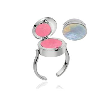 Imagem de ZenVib Anel de bálsamo labial para mulheres, abertura ajustável vintage com design de capa dobrável esmaltada para armazenamento de batom exclusivo joia de presente, Cobre, Sem pedra preciosa