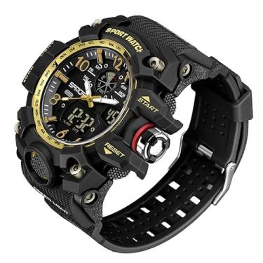 Imagem de Relógio masculino militar multifuncional digital 50 m resistente à água eletrônico 7 cores LED retroiluminação preto esportivo relógio, Amarelo