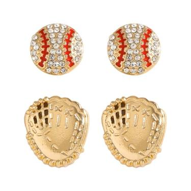 Imagem de coadipress 4 peças de brincos esportivos de strass para mulheres brilhantes de beisebol, futebol, basquete, esporte, brinco, dia de jogo, joias para fãs de esportes, Small, Metal Strass Cristal, Sem