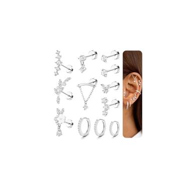 Imagem de LOLIAS Brincos de cartilagem hipoalergênicos para mulheres, costas planas, 16G, 18G, 20G, brincos de cartilagem, brincos de aço cirúrgico para orelhas sensíveis, conjunto de brincos de argola de aço