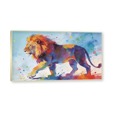 Imagem de NHLDZYH Moldura dourada. Pintura salpicada de leão em tela Arte abstrata de animais Mural vívido Chamador de olhos para sala de estar Decoração moderna para casa. A123. 60 x 108 cm.