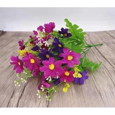 Imagem de Galhos de Flores Artificiais 35cm com 24 Flores | Arranjo Decorativo para Casamento e Eventos(roxa escura com roxo claro,KIT COM 3 UNIDADE)