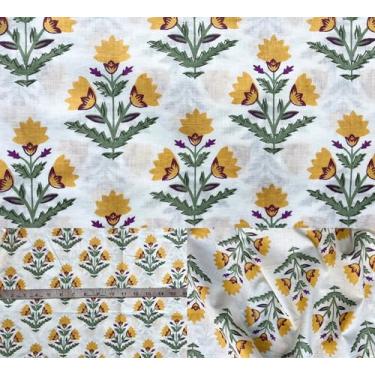 Imagem de Tecido 100% algodão estampado à mão por The Yard Pré-cortado 1 jarda 42 polegadas Largura/Materiais de costura e material de estofamento Tecido de estofamento (estampa floral cinza dourado, 1 jarda