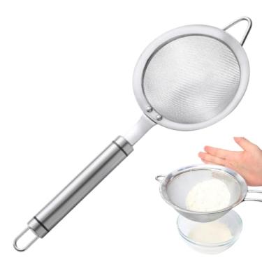 Imagem de Coadores de cozinha de malha fina, peneiras de aço inoxidável com alças para filtrar líquidos e sólidos.
