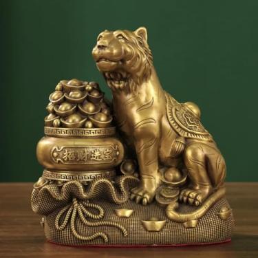 Imagem de FENNYYAR Wealth Attracted Treasure Bowl Zodiac Tiger Bronze Estátua, 17 cm 16.8 cm, Sala de Estar Casa Desktop Sorte Ornamento