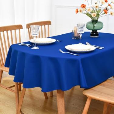Imagem de NEWISHER Toalha de mesa oval azul 132 x 178 cm, tecido de poliéster resistente, capa de mesa sólida lavável reutilizável para jantar, cozinha, festa, casamento, decoração de mesa interna e externa
