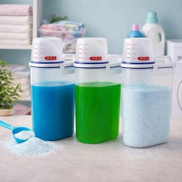 Imagem de CJL Home – Kit Lavanderia com 3 Potes Herméticos – Acompanha Copo Medidor e Bico Dosador, Ideal para Sabão em Pó, Amaciante e Itens de Limpeza, Vedação Segura, Multiuso, Organização