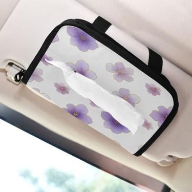 Imagem de SEHANY Elegante suporte de lenços de papel de carro floral roxo, caixa de lenços para carro, viseira solar, porta-guardanapos retangular, dispensador de máscara de carro, caixa de lenços para veículos
