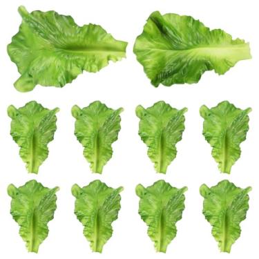 Imagem de Sherika 10 peças de alface verde artificial, folhas de alface falsas realistas, simulação de plástico, modelo de vegetais para decoração de festa de cozinha em casa, festa, comida verde falsa para