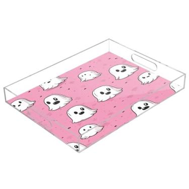 Imagem de xigua Bandeja de servir de acrílico fantasma de Halloween com alças à prova de derramamento, bandejas decorativas de festa de Halloween, bandeja organizadora de bancada para banheiro, cozinha, 30,5 x