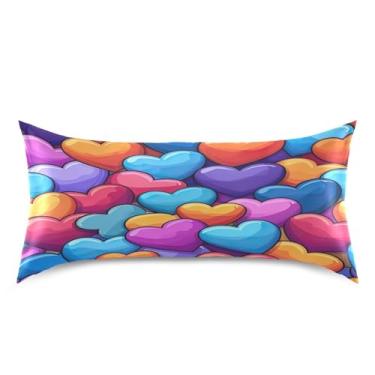 Imagem de ATTX Fronha de cetim com estampa de corações de amor coloridos com fecho de envelope, macia e refrescante para cabelo e pele, tamanho king size 20 x 40 polegadas (88)