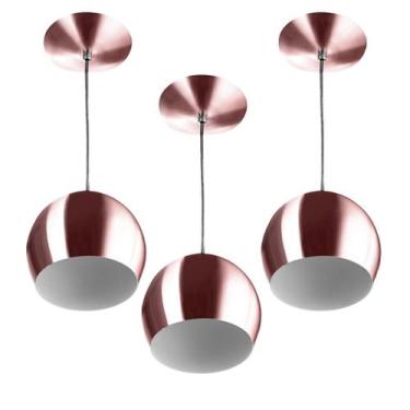 Imagem de Kit 3 Pendente Bola Pequena Gold Rose Sala Cozinha Quarto - MarryLuz, 