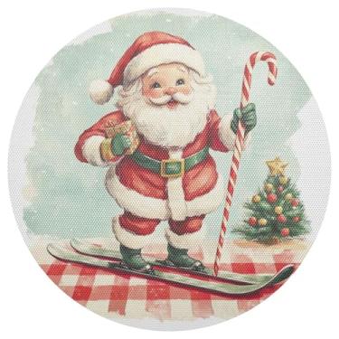 Imagem de xigua Jogo americano redondo de Natal Papai Noel, conjunto de 6, tapete de mesa redondo antiderrapante resistente ao calor, tapetes de mesa de 48 cm para decoração de cozinha, jantar e festa