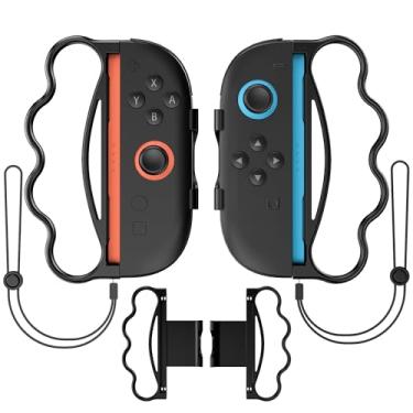 Imagem de FUNDIARY Fitness Boxing Hand Grips for Switch 2 Joycons Controller with Curved Hook Design, Sport Games Accessories Kit with Ergonomic Joycon Boxing Handheld Grip and 2 Adjustable Wrist Straps - Black