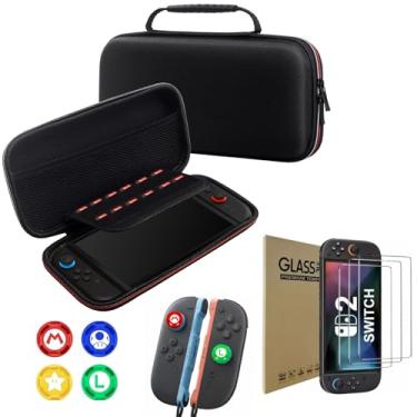 Imagem de Case Capa Estojo Para Nintendo Switch 2 Porta Jogos + Duas Película De Vidro + 4 Grip Mario Personalizado Luxephagames