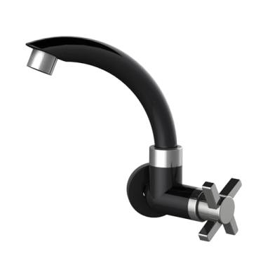 Imagem de Torneira Registro Para Cozinha De Parede Bica Baixa Móvel Modelo Módena Cor Preto/Cromado Com Bitola De 1/2" - 3/4" Durín