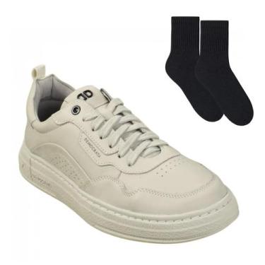 Imagem de Kit Sapatênis Democrata Denim Jake Masculino + Par de Meia, Bege, 40