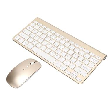 Imagem de Conjunto de teclado e mouse, combinação de teclado e mouse de 78 teclas sem fio 2.4G com capas de teclas finas gravadas e botão de mudo ergonômico Mouse de teclados de computador(Gold)