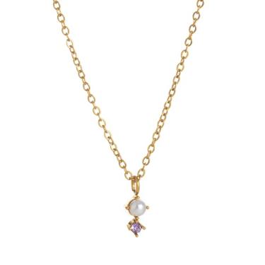 Imagem de Colar de pérolas, fevereiro, pedra do mês de fevereiro, banhado a ouro, símbolo de sabedoria e pureza, presente de aniversário para seu delicado pingente diário, Medium, Cobre, Ametista