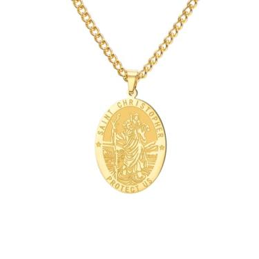 Imagem de Dreamtimes Colar de São Cristóvão, versículo bíblico, pingente, medalha, pingente, proteção, amuleto religioso, joia para homens e mulheres, presente de proteção de viagem, Medium, Aço inoxidável, Sem