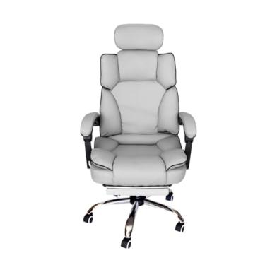 Imagem de C7 Neo Cadeira de Escritório Ergonômica, Couro PU, Reclinável 135°, com Apoio para Pés e Suporte Lombar, Altura Ajustável, Base Cromada (cinza)